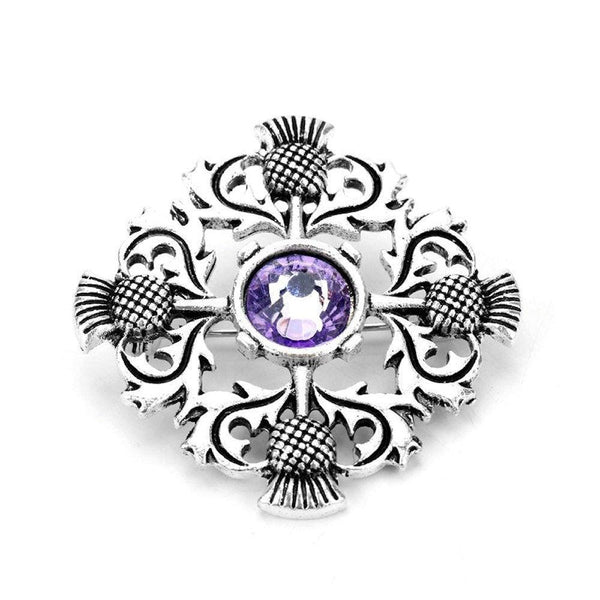 Four Thistle Scottish Amethyst Brooch - Pewter