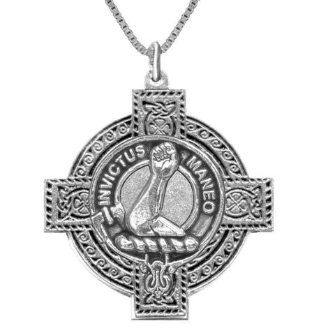 Armstrong Clan Crest Celtic Cross Pendant - Sterling Silver