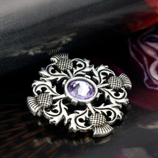 Four Thistle Scottish Amethyst Brooch - Pewter