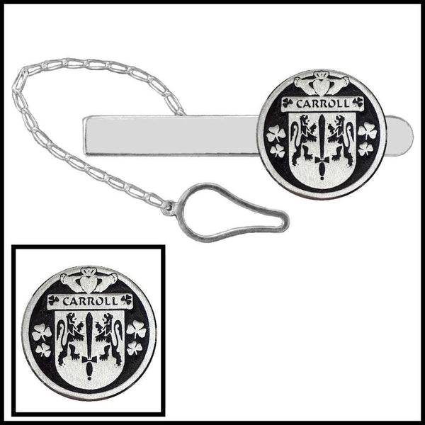 Carroll Irish Coat of Arms Disk Loop Tie Bar ~ Sterling silver