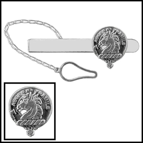 Tait Clan Crest Scottish Button Loop Tie Bar ~ Sterling silver