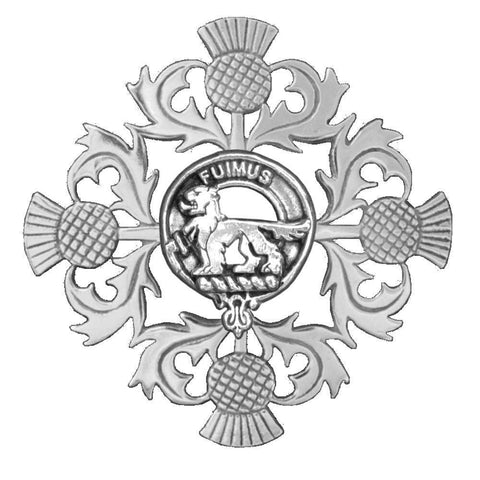 Bruce Clan Crest Scottish Four Thistle Brooch