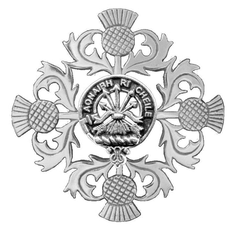 Cameron Clan Crest Scottish Four Thistle Brooch