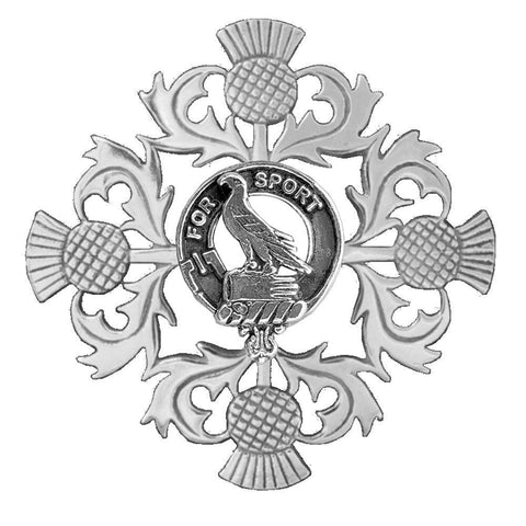 Clelland Clan Crest Scottish Four Thistle Brooch