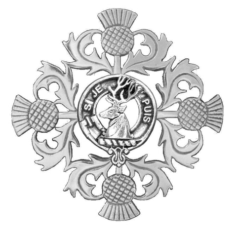 Colquhoun Clan Crest Scottish Four Thistle Brooch
