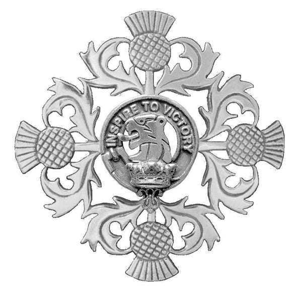 Currie Clan Crest Scottish Four Thistle Brooch