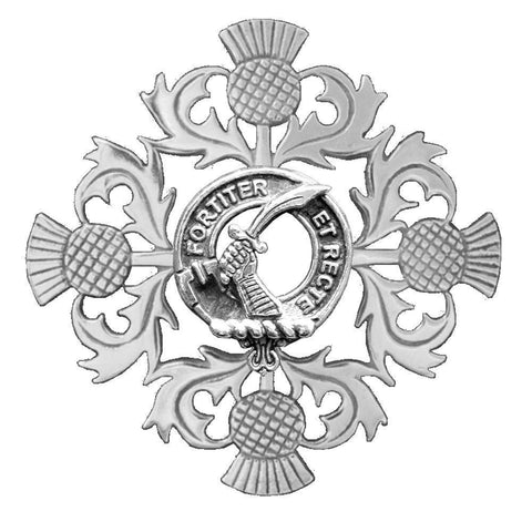 Elliott Clan Crest Scottish Four Thistle Brooch