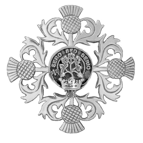 Gayre Clan Crest Scottish Four Thistle Brooch