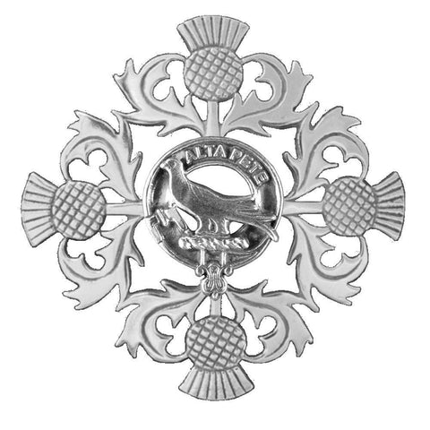 Glen Clan Crest Scottish Four Thistle Brooch