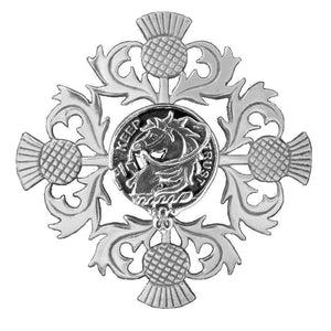 Hepburn Clan Crest Scottish Four Thistle Brooch