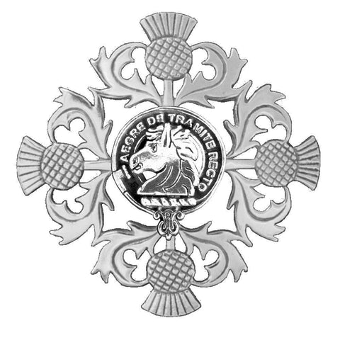Horsburgh Clan Crest Scottish Four Thistle Brooch