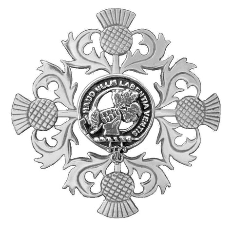 Irvine (Bonshaw) Clan Crest Scottish Four Thistle Brooch