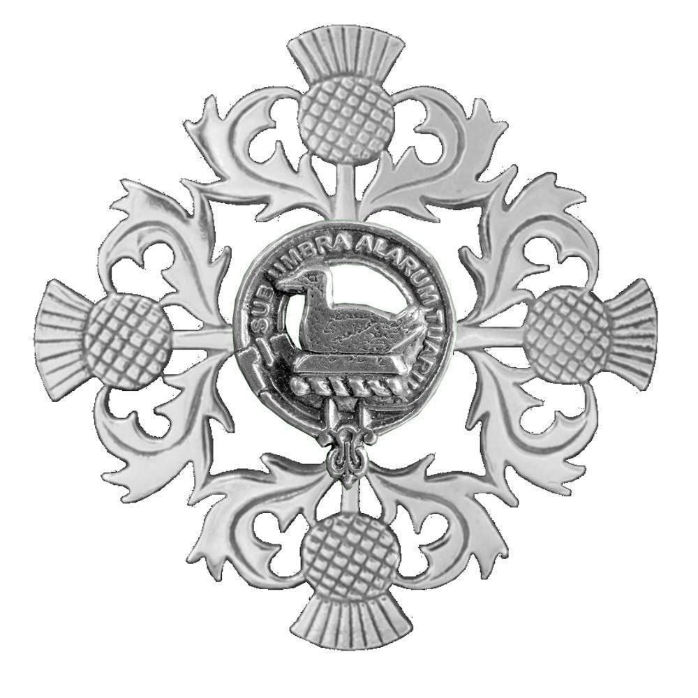 Lauder Clan Crest Scottish Four Thistle Brooch