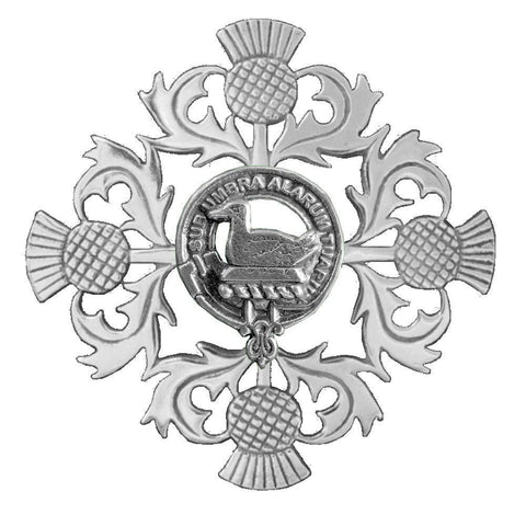 Lauder Clan Crest Scottish Four Thistle Brooch