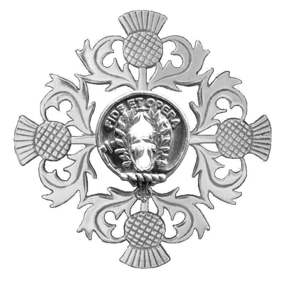 MacArthur Clan Crest Scottish Four Thistle Brooch