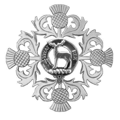 MacCorquodale Clan Crest Scottish Four Thistle Brooch