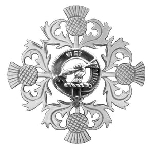 MacCulloch Clan Crest Scottish Four Thistle Brooch