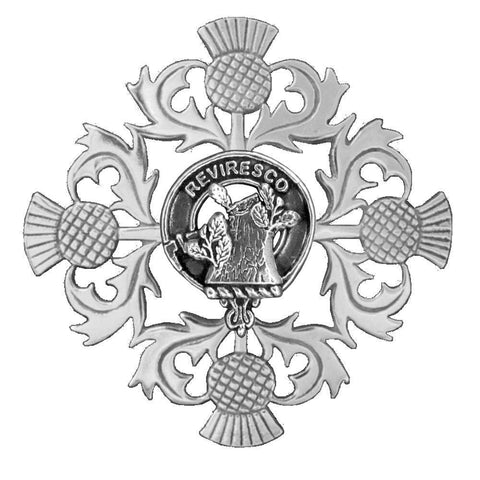 MacEwen Clan Crest Scottish Four Thistle Brooch