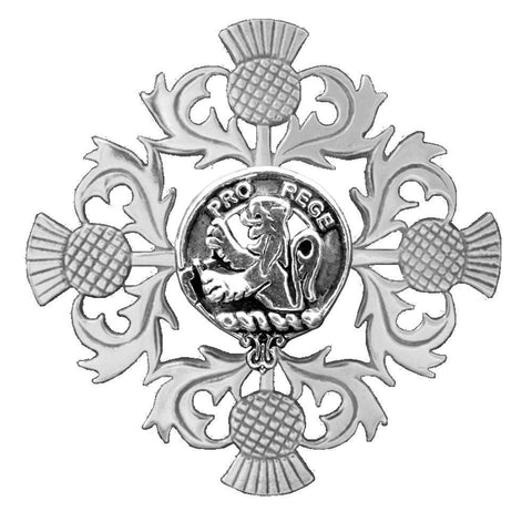 MacFie Clan Crest Scottish Four Thistle Brooch