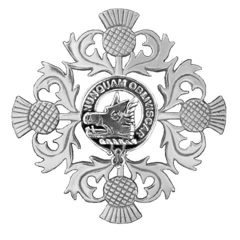 MacIver Clan Crest Scottish Four Thistle Brooch