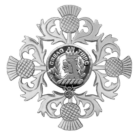 MacLaren Clan Crest Scottish Four Thistle Brooch