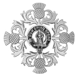 MacLennan Clan Crest Scottish Four Thistle Brooch