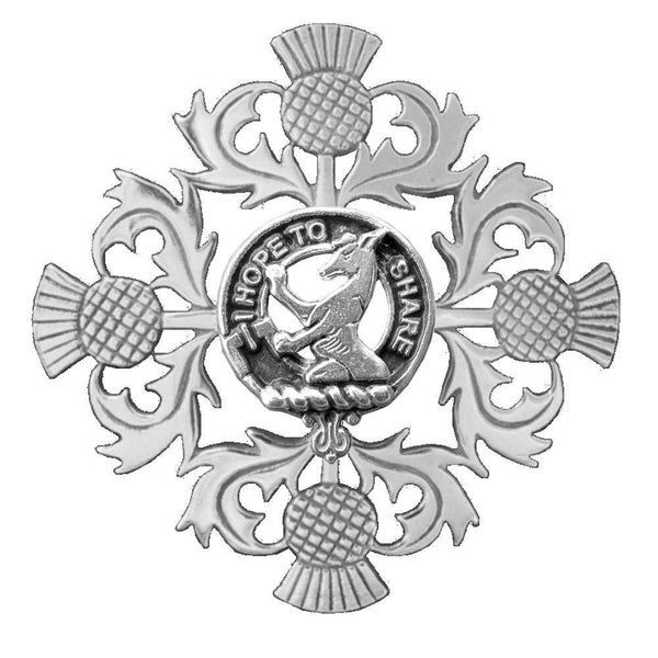 Riddell Clan Crest Scottish Four Thistle Brooch