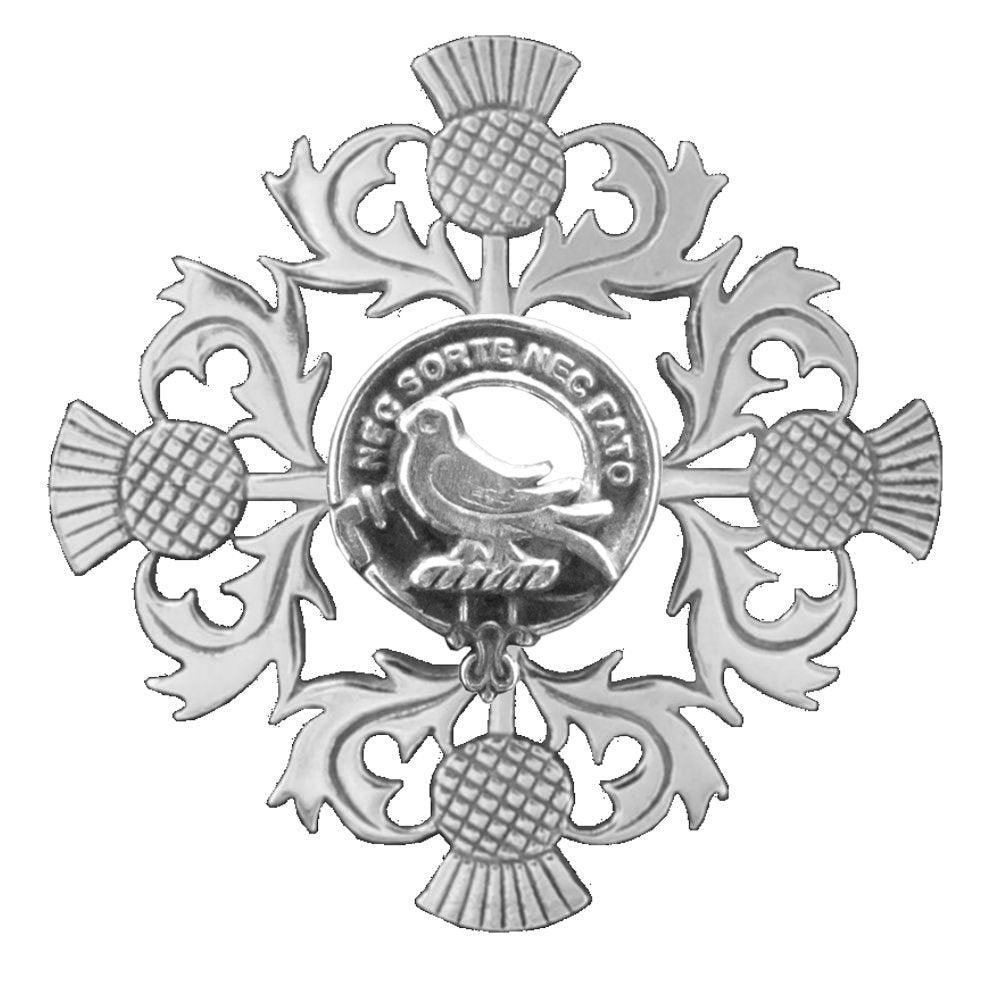 Rutherford Clan Crest Scottish Four Thistle Brooch