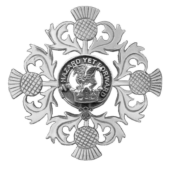 Seton Clan Crest Scottish Four Thistle Brooch
