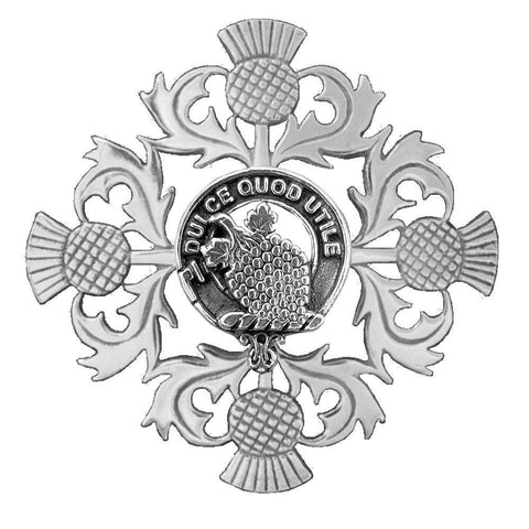 Strang Clan Crest Scottish Four Thistle Brooch