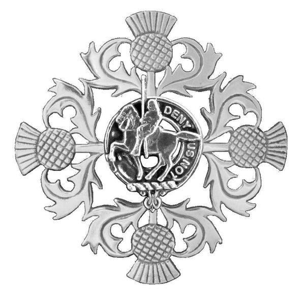 Thompson Clan Crest Scottish Four Thistle Brooch