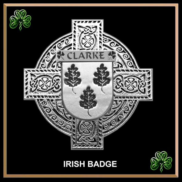 Clarke Irish Family Coat Of Arms Celtic Cross Badge
