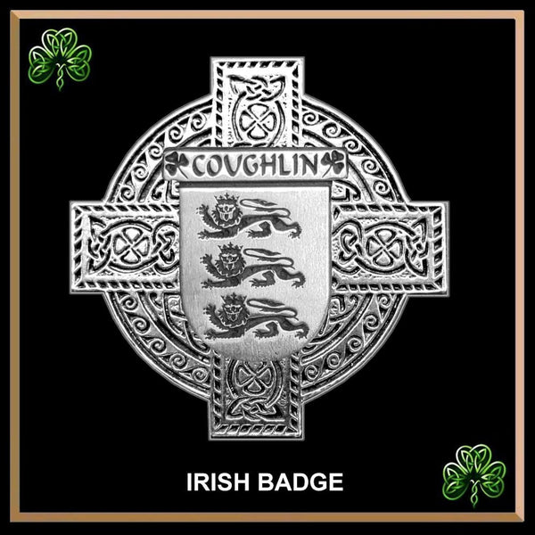 Coughlin Irish Coat of Arms Celtic Cross Badge