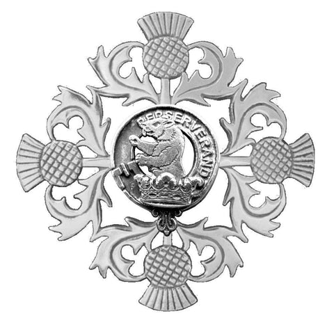 Beveridge Clan Crest Scottish Four Thistle Brooch