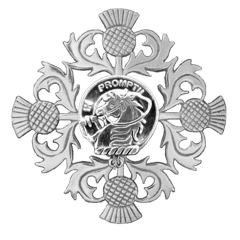 Dunbar Clan Crest Scottish Four Thistle Brooch