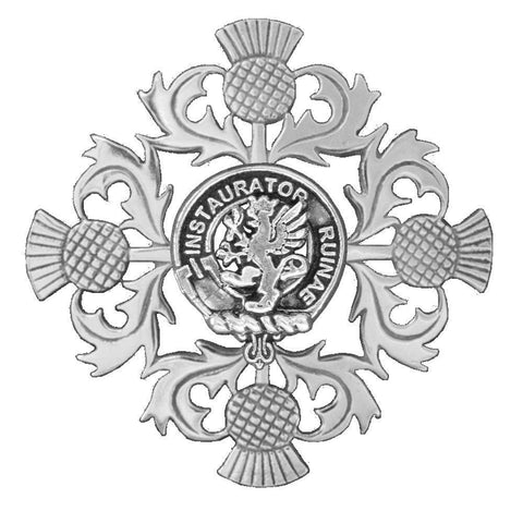 Forsythe Clan Crest Scottish Four Thistle Brooch