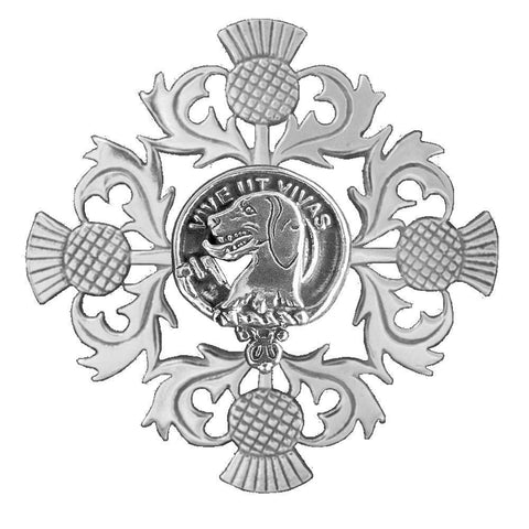 Hall Clan Crest Scottish Four Thistle Brooch
