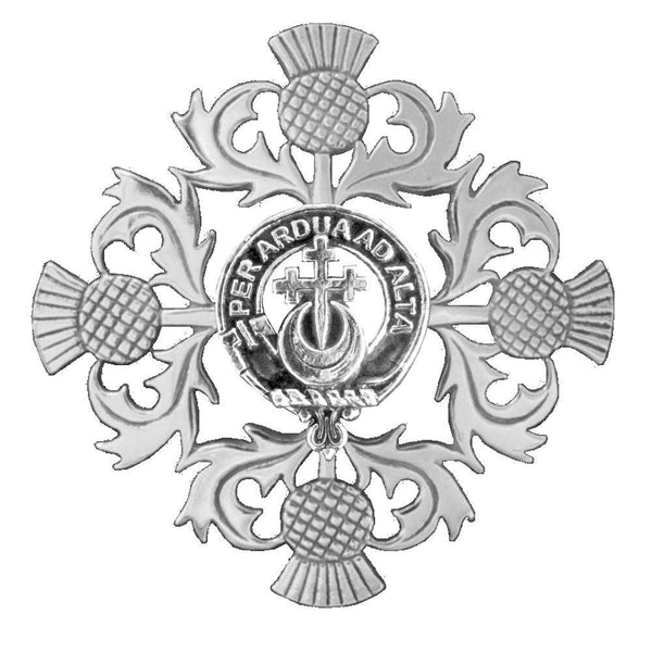 Hannay Clan Crest Scottish Four Thistle Brooch