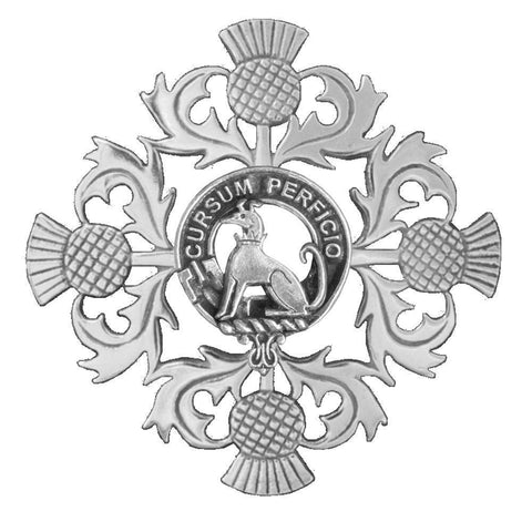Hunter Clan Crest Scottish Four Thistle Brooch