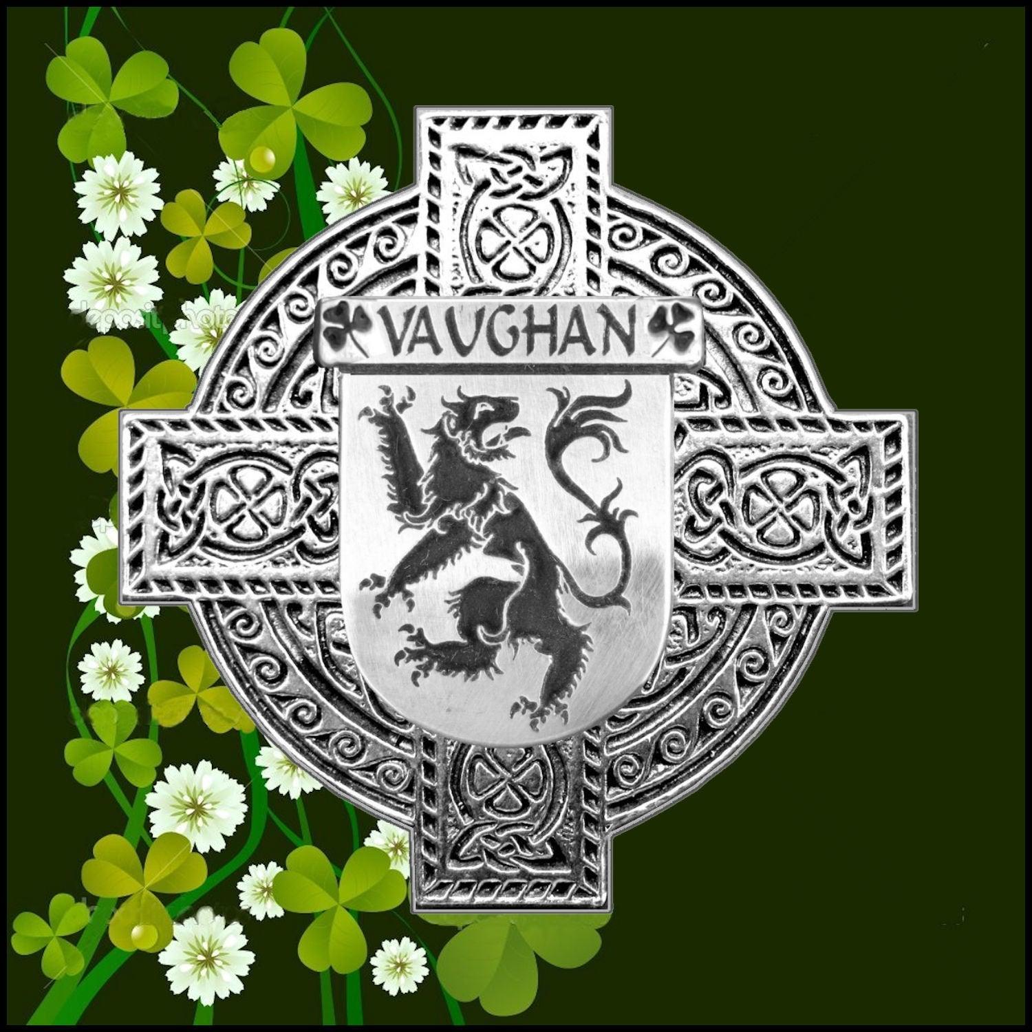 Vaughan Irish Family Coat Of Arms Celtic Cross Badge
