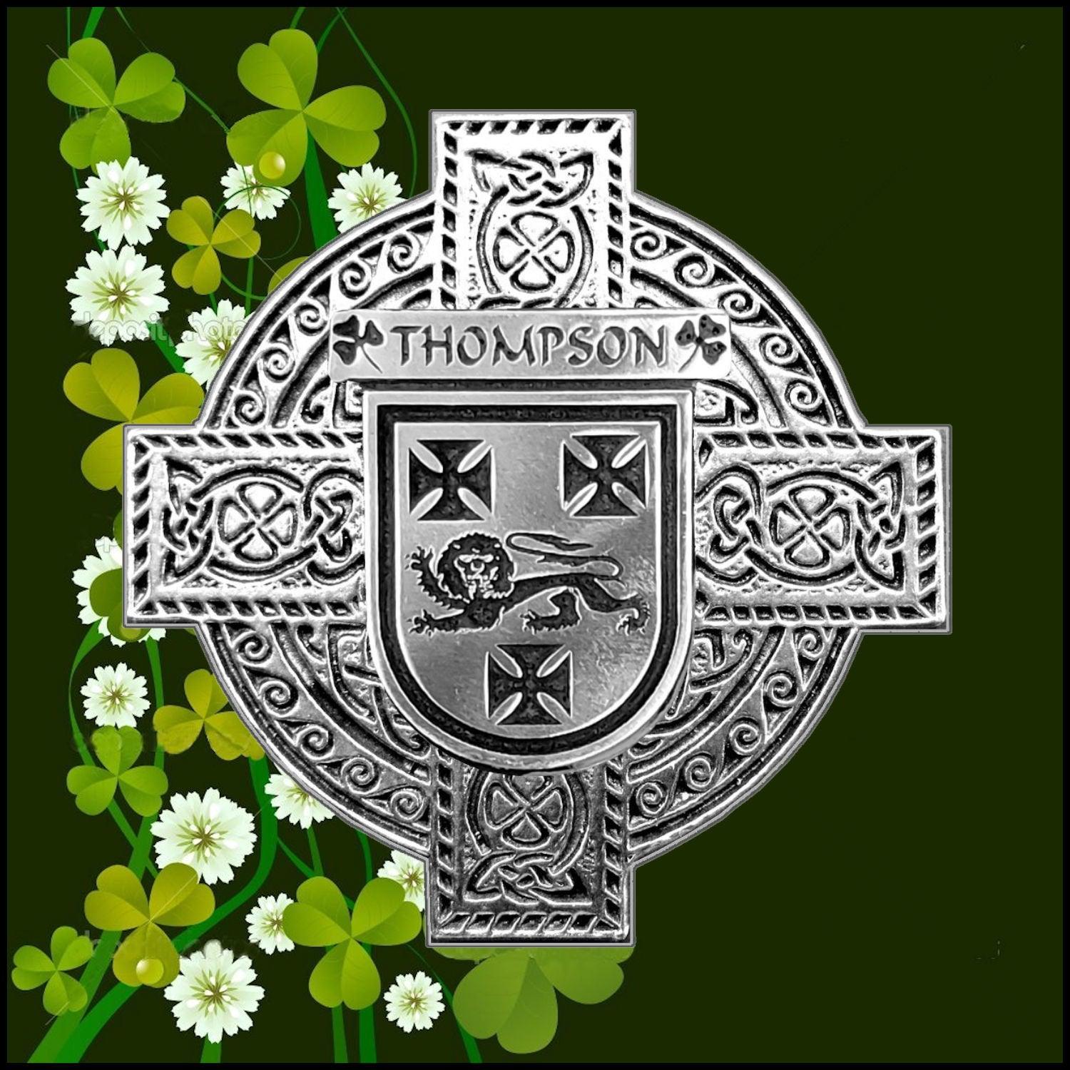 Thompson Irish Family Coat Of Arms Celtic Cross Badge