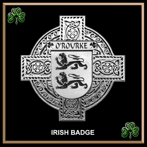O'Rourke Irish Coat of Arms Celtic Cross Badge