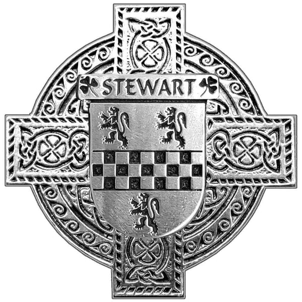Stewart Irish Coat of Arms Celtic Cross Badge