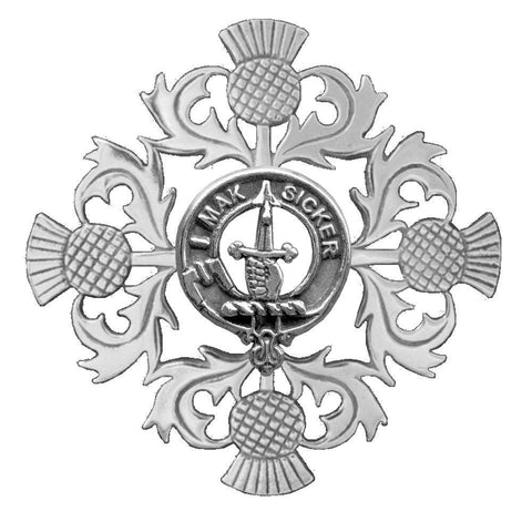 Kirkpatrick Clan Crest Scottish Four Thistle Brooch