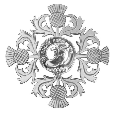 MacAulay Clan Crest Scottish Four Thistle Brooch