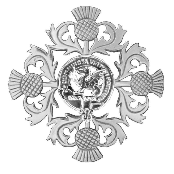MacBeth Clan Crest Scottish Four Thistle Brooch