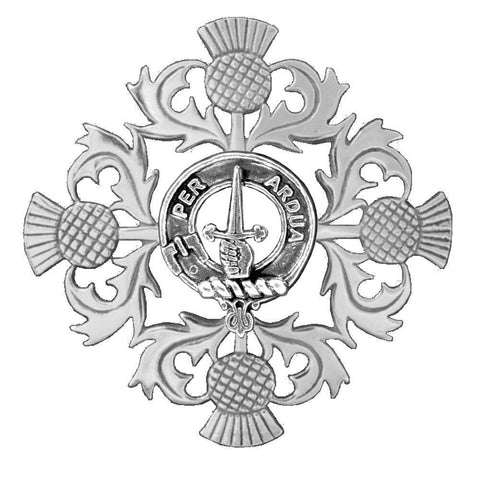 MacIntyre Clan Crest Scottish Four Thistle Brooch