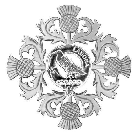 MacKie Clan Crest Scottish Four Thistle Brooch