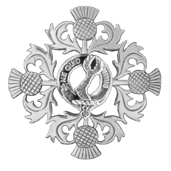 MacKinlay Clan Crest Scottish Four Thistle Brooch