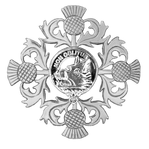 MacTavish Clan Crest Scottish Four Thistle Brooch